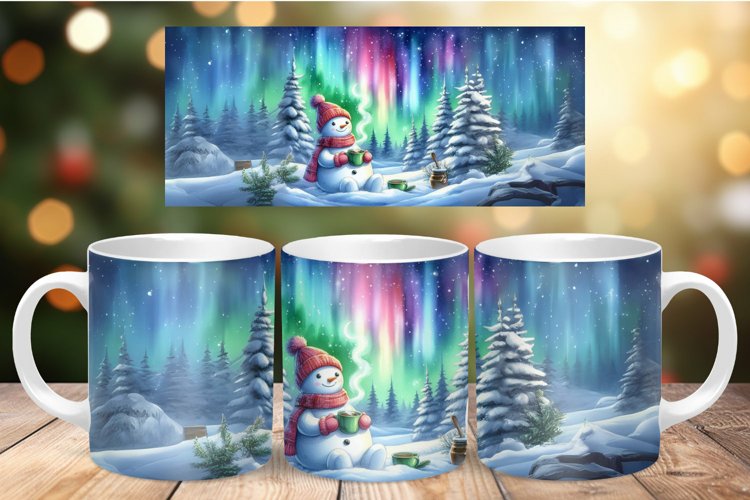 Mug Wrap Sublimation - northern light snowman example image 1