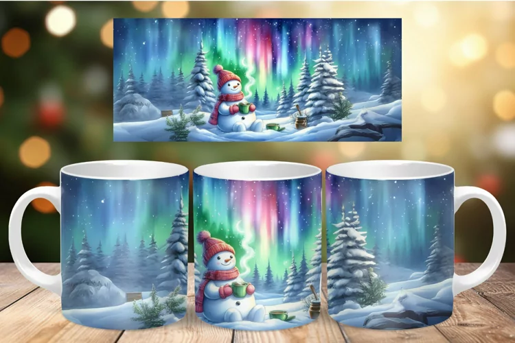 Mug Wrap Sublimation - northern light snowman