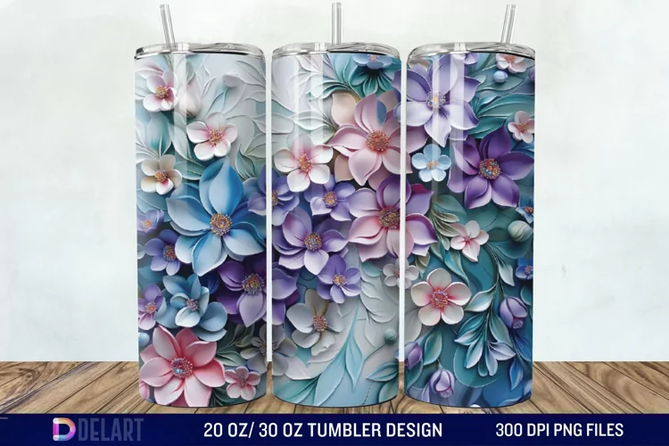 3D Painted Flower Tumbler Wrap