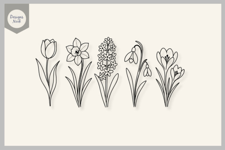 Spring Garden Mix SVG, Tulip Daffodil Hyacinth Snowdrop SVG example image 1