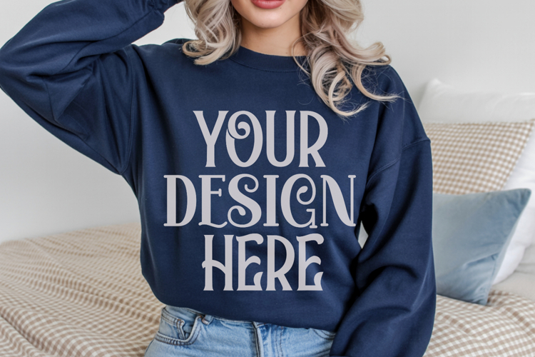 Navy Gildan 18000 Mockup, Sweatshirt Crewneck Mockups