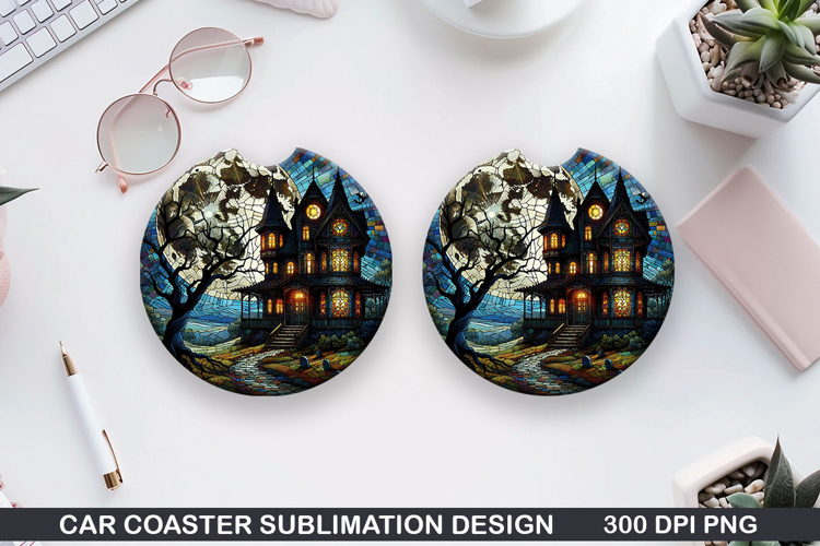 Mansion Car Coaster Sublimation |Halloween Coaster PNG