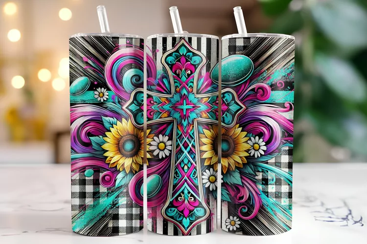Cross Sign & Sunflower Tumbler Wrap | Sublimation | Tumblers
