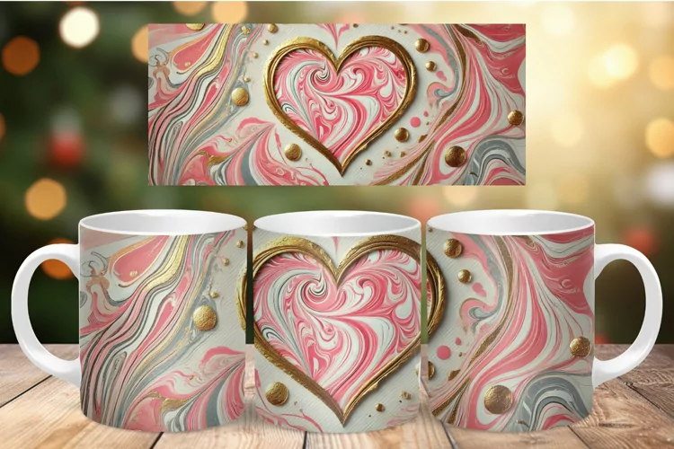 Valentine Mug Wrap Sublimation - love heart marble