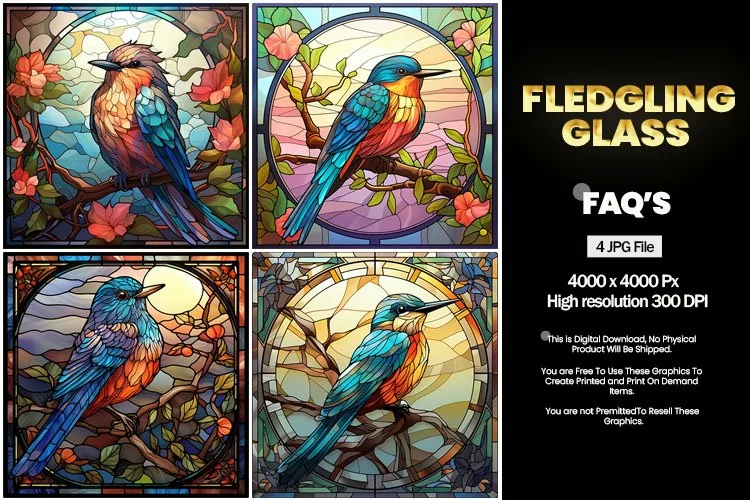 Fledgling Stained Glass Square Coaster - 04 Variations