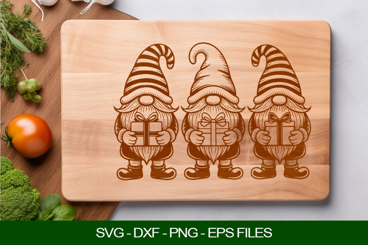 Christmas Gnomes Laser Cut File SVG for Cutting Board