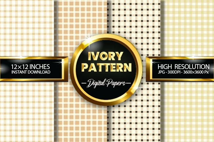 Ivory Pattern Gingham Digital Papers - 04 Variations