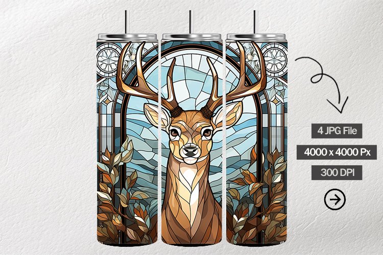 White tailed Deer Stained Glass Square Coaster - 4 Variation example image 1