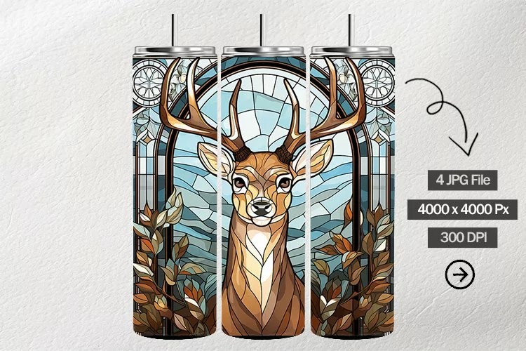 White tailed Deer Stained Glass Square Coaster - 4 Variation