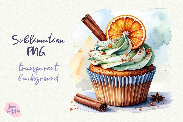 Orange Cinnamon Cupcake PNG Sublimation Fall Baking Clipart