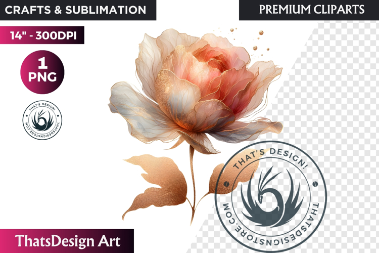 Rose Gold Pink flowers Clipart, Abstract Flowers Wedding PNG