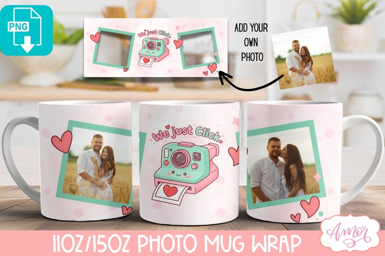 Valentines Photo Mug Wrap template, Cute Valentines mug PNG