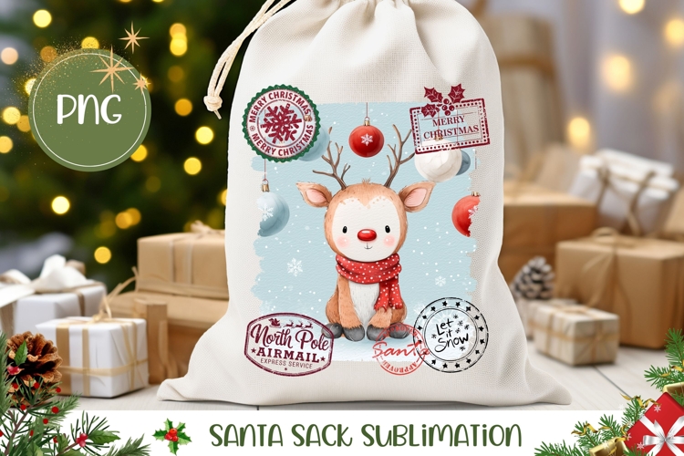 Christmas Balls Santa Sack Template, Christmas Deer Print