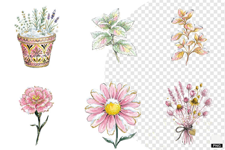 Snowy Flowers Garden Clipart example image 1