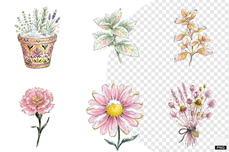 Snowy Flowers Garden Clipart