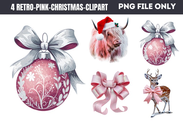 Retro Pink Christmas Sublimation Clipart PNG