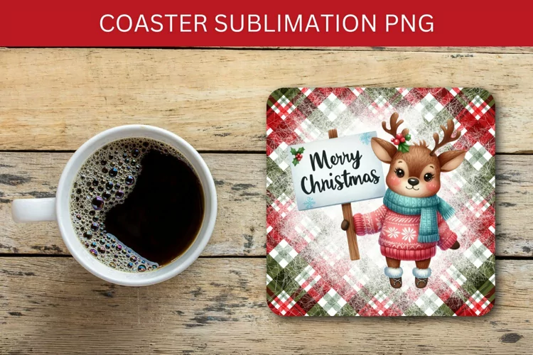 square coaster - christmas reindeers