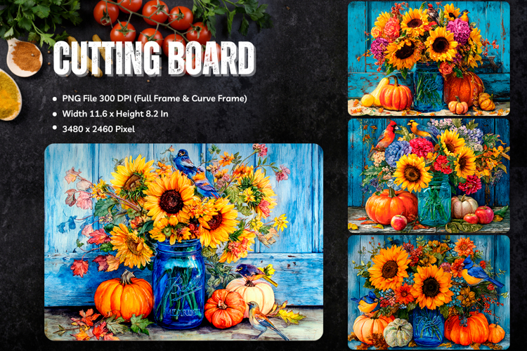 Flower Pumpkin Cutting Board Kitchen Autumn Chopping Board