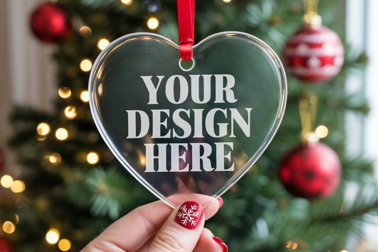 Christmas Heart Crystal Glass Ornament Mockups