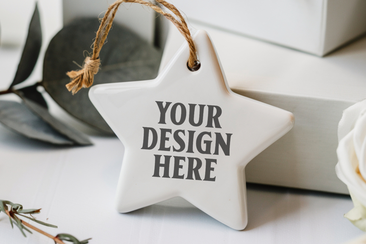 Christmas Star Ceramic Ornament Mockup | Holiday Star Tree
