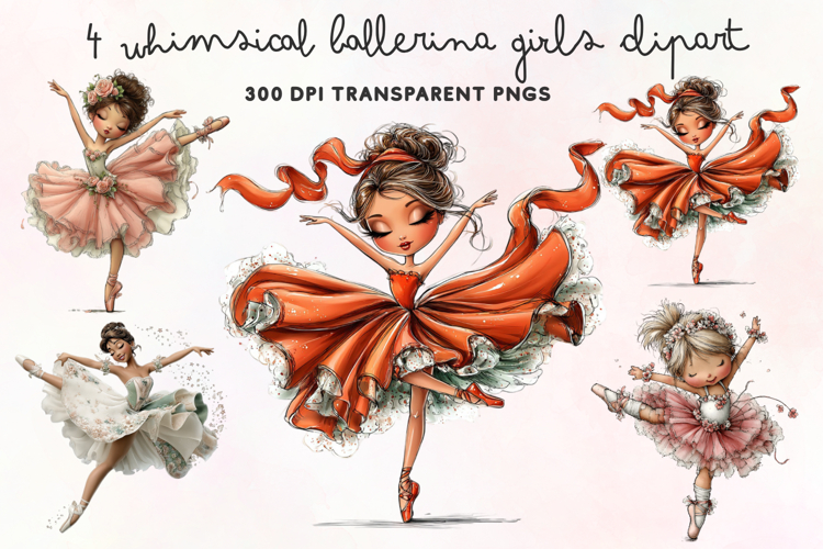 Whimsical Ballerina Girls Clipart PNG example image 1