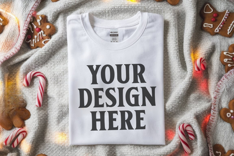 Gildan 64000 White Folded Christmas Flat Lay T-shirt