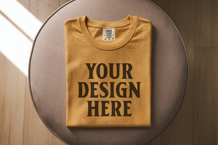 Mustard Comfort Colors 1717 Folded Tshirt Mockups example image 1