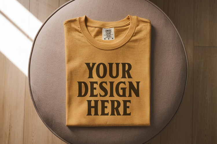 Mustard Comfort Colors 1717 Folded Tshirt Mockups