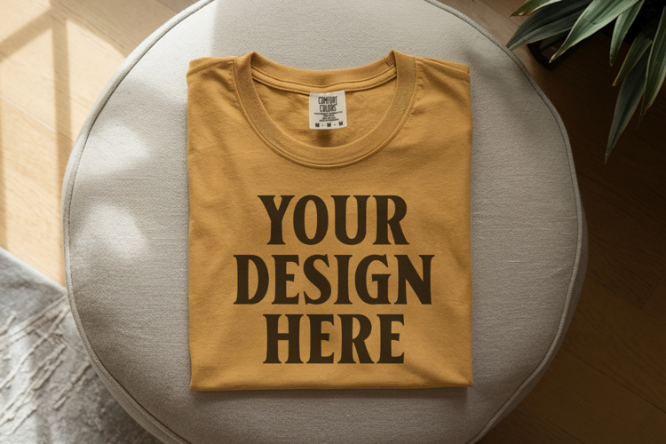 Mustard Comfort Colors 1717 Folded Tshirt Mockups