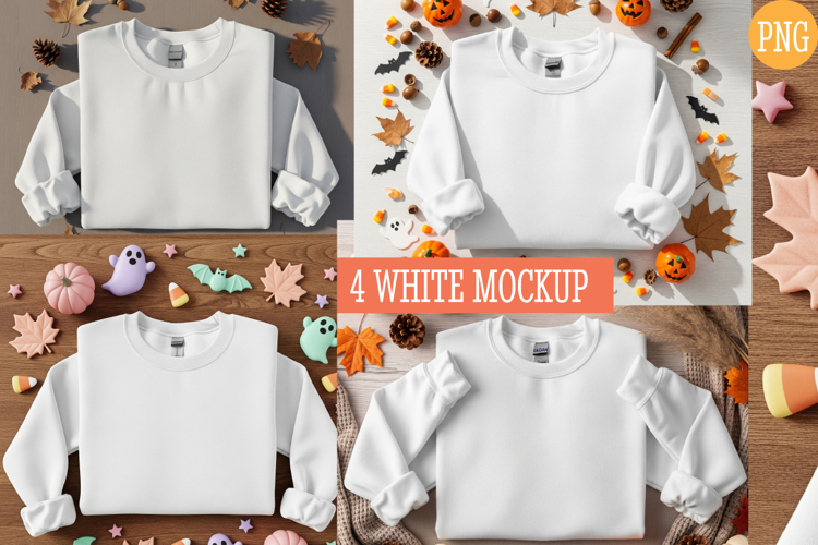 Fall Halloween White Sweatshirt Mockup |Folding Mockup