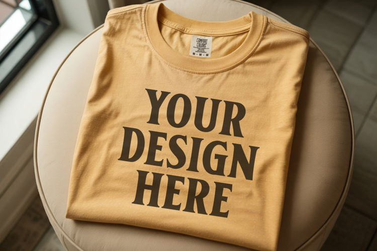 Mustard Comfort Colors 1717 Folded Tshirt Mockups