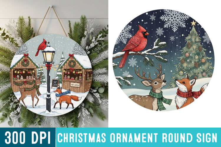 Christmas Ornaments Round Sign PNG, Christmas Round Sign PNG