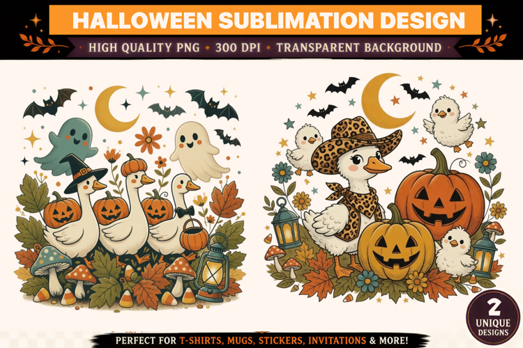 Halloween Duck Pumpkin Ghost PNG | Witch Goose Sublimation