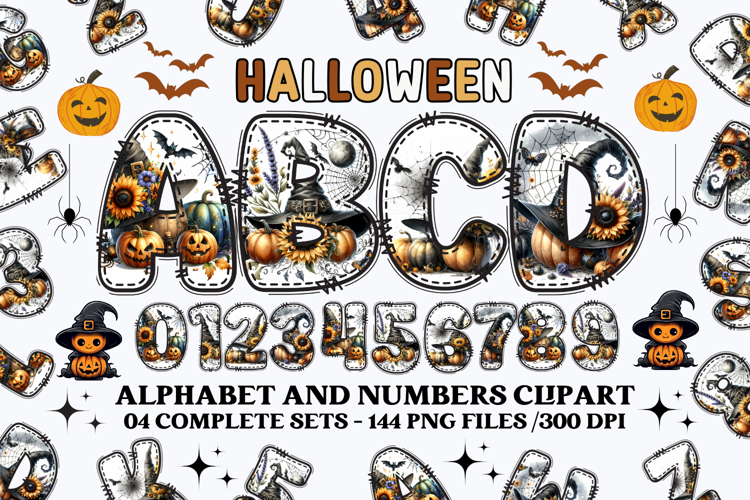 Halloween Alphabet png clipart, halloween letters doodle