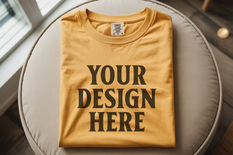 Mustard Comfort Colors 1717 Folded Tshirt Mockups example image 1