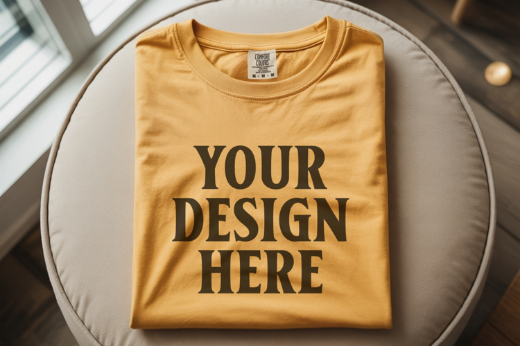 Mustard Comfort Colors 1717 Folded Tshirt Mockups