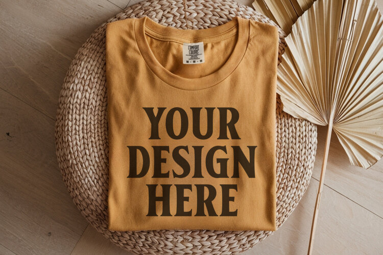 Mustard Comfort Colors 1717 Folded Tshirt Mockups example image 1