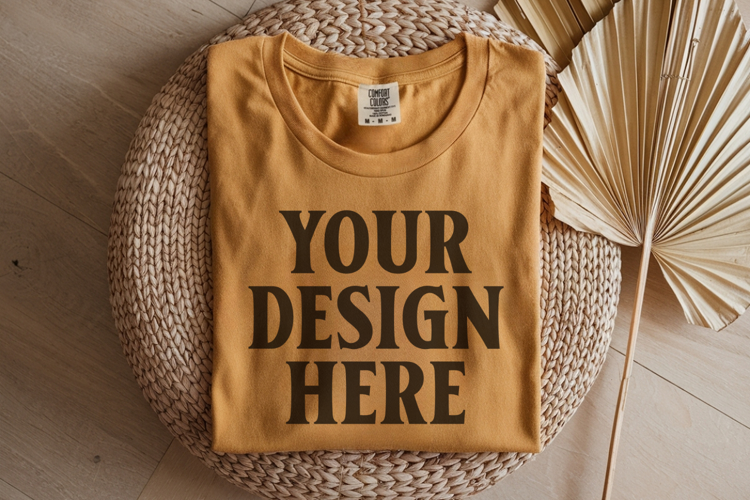 Mustard Comfort Colors 1717 Folded Tshirt Mockups