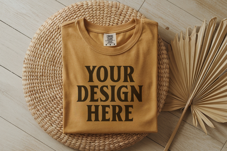 Mustard Comfort Colors 1717 Folded Tshirt Mockups