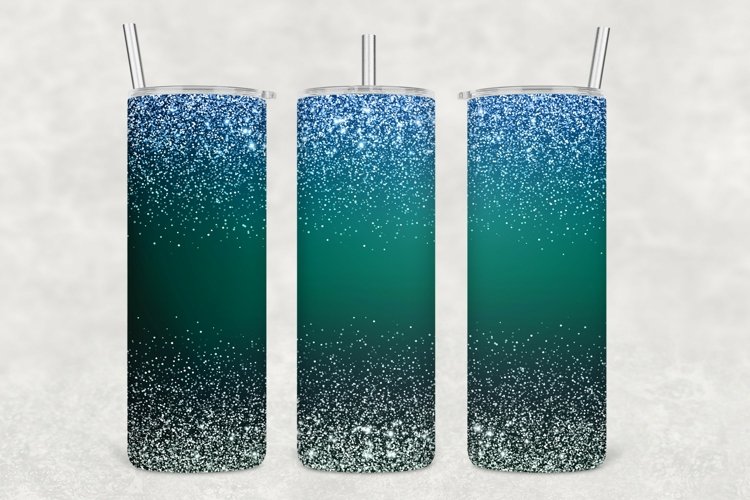 Aqua Grey Tone Sparkle Glitter Tumbler Wrap Sublimation