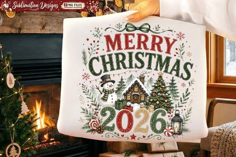 Merry christmas 2026 Sublimation Design,Merry Christmas png example image 1