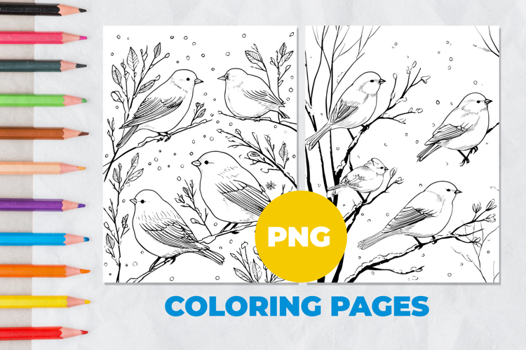 Birds on a branch Coloring Pages | Coloring book
