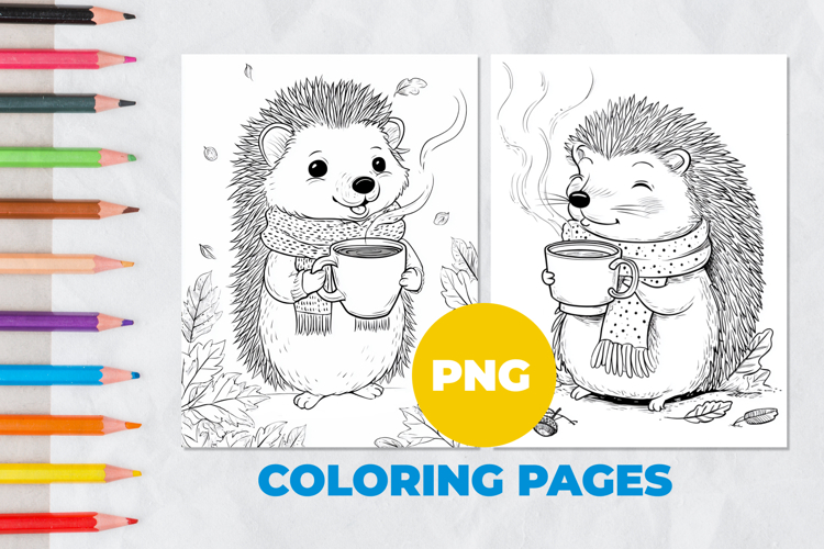 Hedgehog with a mug of cocoa Coloring Pages | Coloring book