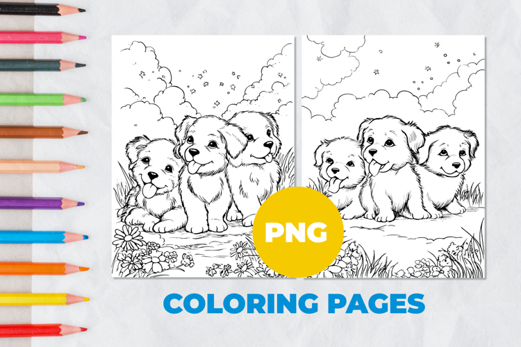 Puppies in the meadow Coloring Page | Coloring book
