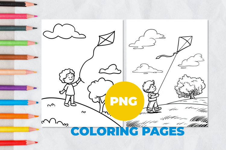 A boy is flying a kite Coloring Pages | Coloring book