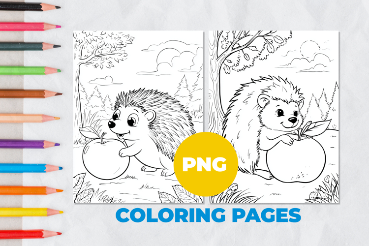 Hedgehog with an apple Coloring Pages | Coloring book