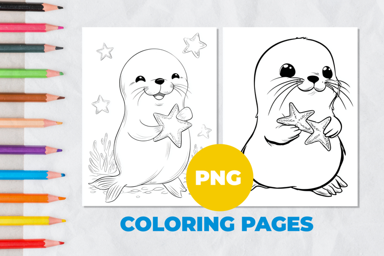 Seal with a starfish Coloring Page | Coloring book