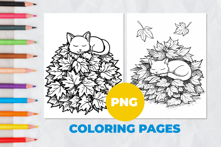 A cat in autumn leaves Coloring Pages | Coloring book