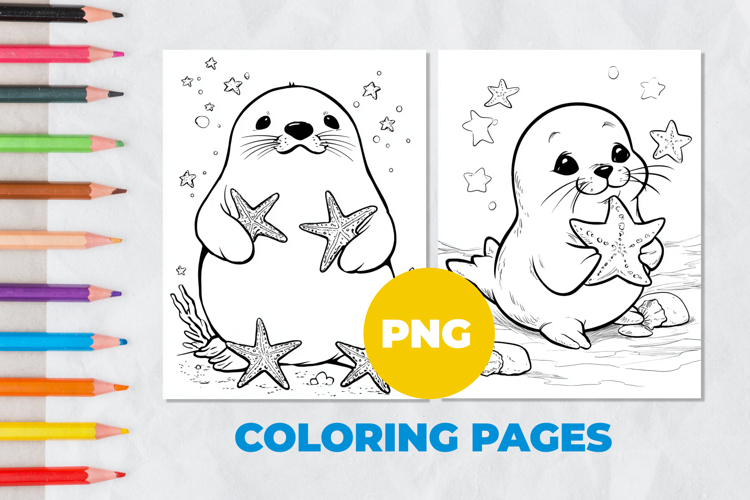 Seal with a starfish Coloring Page | Coloring book