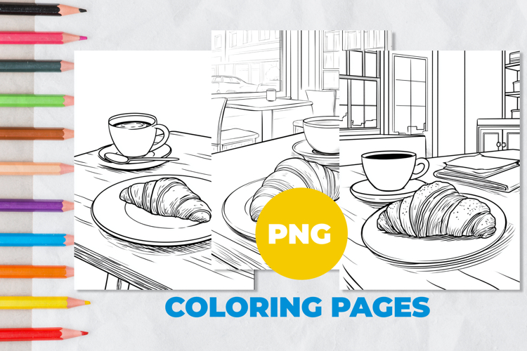 Coffee with croissant Coloring Pages | Coloring book